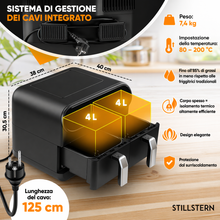 Carica l'immagine nel visualizzatore di Gallery, Stillstern Friggitrice ad Aria 8L Dual Zone 2400W per 1-8 Persone, 8 Programmi, 55-200°C, Funzione Shake, Essiccazione, Scongelamento, Mantenimento Caldo