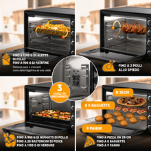Carica l'immagine nel visualizzatore di Gallery, Mini Forno a Convezione 35L Stillstern con Girarrosto, Grill e Timer 2h, Funzione Scongelamento, Rivestimento Antiaderente, Pizza Ø28