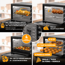 Carica l'immagine nel visualizzatore di Gallery, Stillstern Mini Forno a Convezione 45L con Girarrosto, Grill e Timer 2h, Funzione Scongelamento, Rivestimento Antiaderente, Pizza Ø32