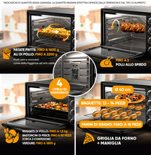 Carica l'immagine nel visualizzatore di Gallery, Stillstern Mini Forno a Convezione 60L con Girarrosto, Grill e Timer 2h, Funzione Scongelamento, Rivestimento Antiaderente, Pizza Ø40
