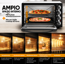 Carica l'immagine nel visualizzatore di Gallery, Stillstern Mini Forno a Convezione 60L con Girarrosto, Grill e Timer 2h, Funzione Scongelamento, Rivestimento Antiaderente, Pizza Ø40