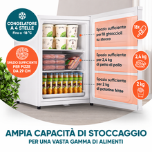 Carica l'immagine nel visualizzatore di Gallery, Stillstern Congelatore a Pozzetto 42L Silenzioso, 4 Stelle -18°C, Compatto con Serratura, Porta Reversibile, Ideale per Ufficio e Campeggio, Bianco