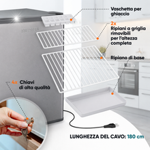 Carica l'immagine nel visualizzatore di Gallery, Stillstern Congelatore Mini 42L Silenzioso, 4 Stelle -18°C, Compatto con Serratura, Porta Reversibile, Ideale per Ufficio e Campeggio, Argento