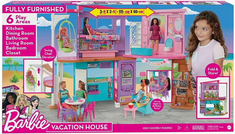 Barbie Nuova Casa Di Malibu Playset Con 6 Stanze, 2 Piani, Ascensore Altalena