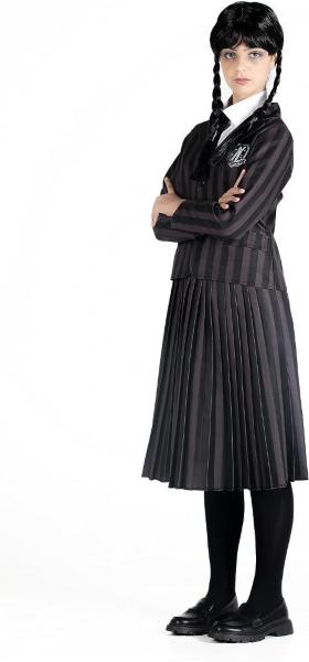 COSTUME MERCOLEDI' ADDAMS DIVISA NEVERMORE ACADEMY CON PARRUCCA TAGLIA M 11-12 ANNI