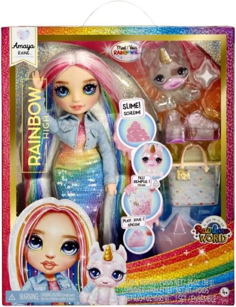 Rainbow High Bambola Fashion Doll- Amaya Arcobaleno Con Slime Animale Magico E Accessori