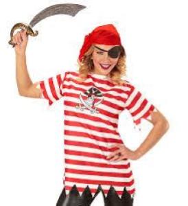 Costume Donna Maglietta Piratessa C/Bandana E Benda