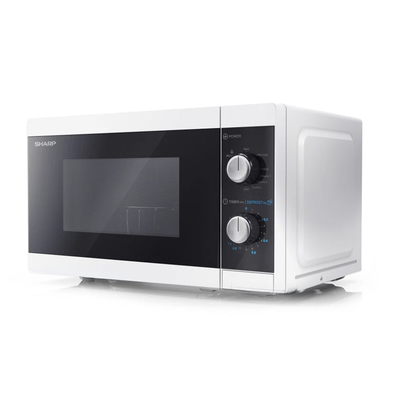 Sharp Yc-Mg01E-W - Forno A Microonde 20L - 800W - Controllo Analogico - Grill - 5 Livelli Di Potenza - Bianco