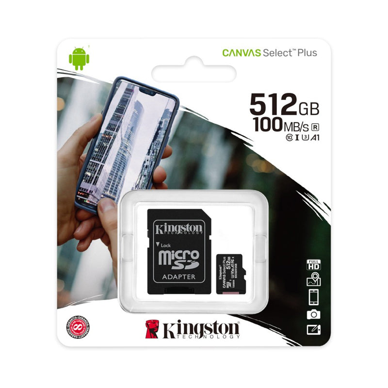 Kingston Canvas Select Plus 512Gb (Sdcs2/512Gb)-Micro Sd 512Gb + Adattatore Sd