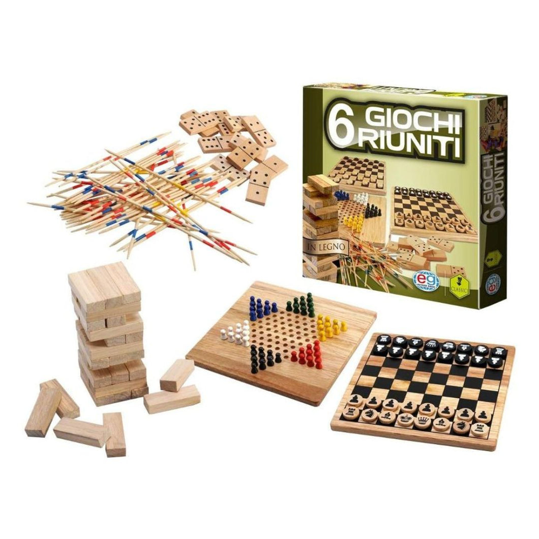 6037248 EG - 6 Giochi riuniti, Giochi da tavolo classici in legno