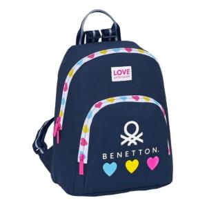 Off  Zaino Mini Benetton Love Blu Cm.27 3 Tasche