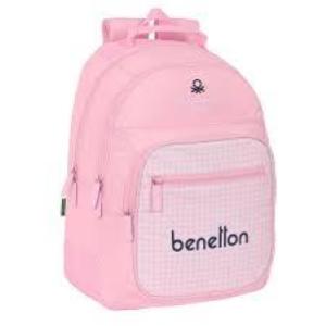 Zaino Mini Benetton Vichy Rosa Cm.27 3 Tasche