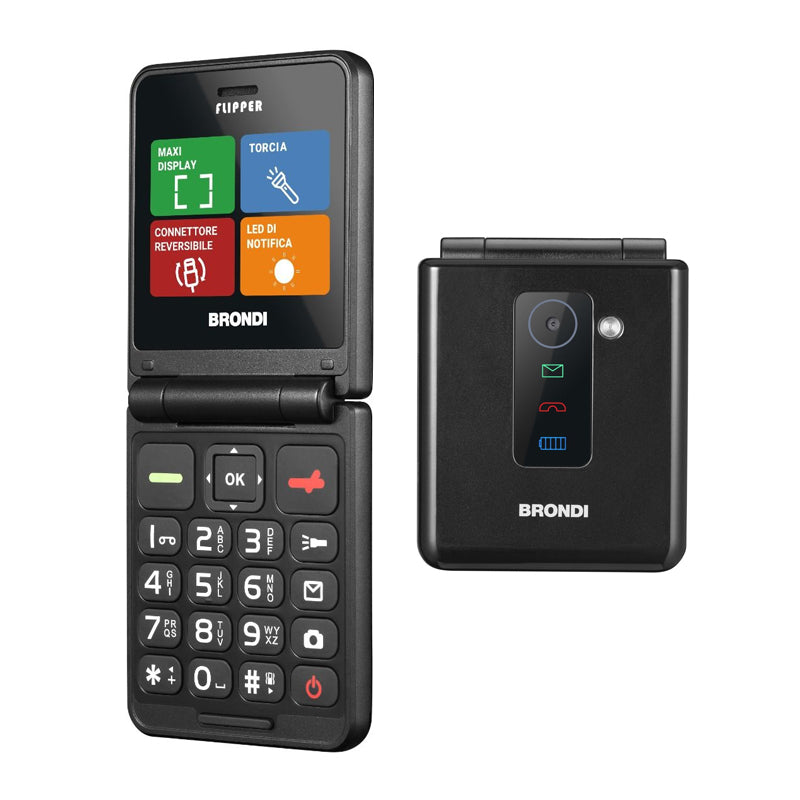 Brondi Flipper (Nero) - Telefono Cellulare Senior