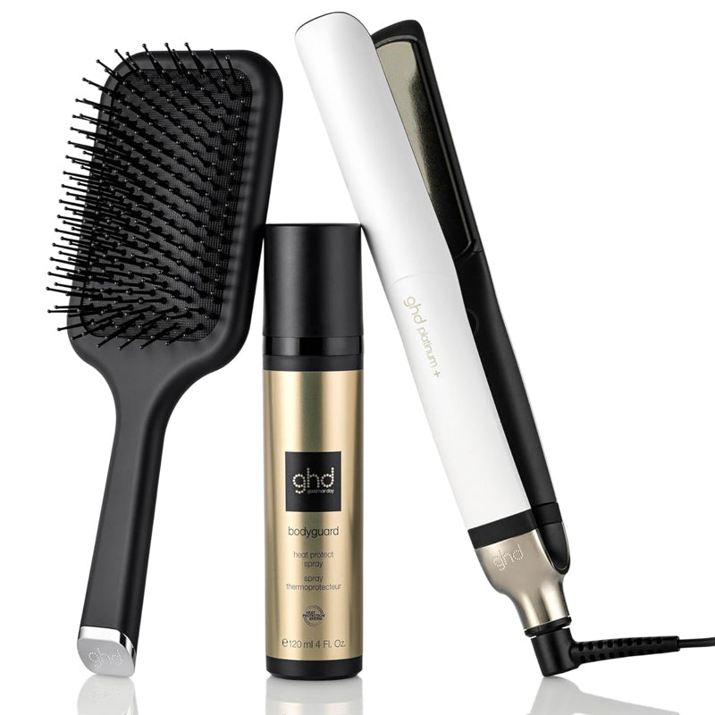 Ghd Set Platinum+ - Piastra Per Capelli Professionale + Spray Bodyguard + Spazzola The All Round - Confezione Regalo