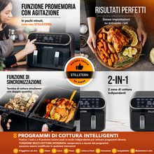 Carica l'immagine nel visualizzatore di Gallery, Stillstern Friggitrice ad Aria 8L Dual Zone 2400W per 1-8 Persone, 8 Programmi, 55-200°C, Funzione Shake, Essiccazione, Scongelamento, Mantenimento Caldo
