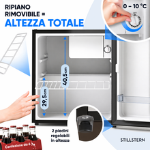 Carica l'immagine nel visualizzatore di Gallery, Stillstern Mini frigorifero E 45L con serratura e scomparto congelatore, Nero

