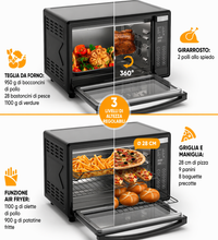Carica l'immagine nel visualizzatore di Gallery, Stillstern Mini Forno Ventilato 35L con 13 Programmi, Timer 8h, Scongelamento, Mantenimento Caldo, Rivestimento Antiaderente, Pizza Ø28
