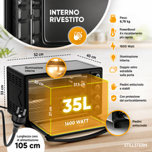 Carica l'immagine nel visualizzatore di Gallery, Mini Forno a Convezione 35L Stillstern con Girarrosto, Grill e Timer 2h, Funzione Scongelamento, Rivestimento Antiaderente, Pizza Ø28
