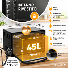Carica l'immagine nel visualizzatore di Gallery, Stillstern Mini Forno a Convezione 45L con Girarrosto, Grill e Timer 2h, Funzione Scongelamento, Rivestimento Antiaderente, Pizza Ø32
