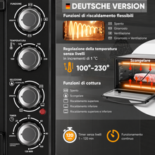 Carica l'immagine nel visualizzatore di Gallery, Stillstern Mini Forno a Convezione 45L con Girarrosto, Grill e Timer 2h, Funzione Scongelamento, Rivestimento Antiaderente, Pizza Ø32
