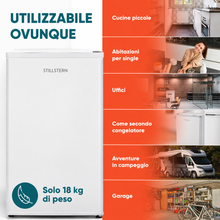 Carica l'immagine nel visualizzatore di Gallery, Stillstern Congelatore a Pozzetto 42L Silenzioso, 4 Stelle -18°C, Compatto con Serratura, Porta Reversibile, Ideale per Ufficio e Campeggio, Bianco
