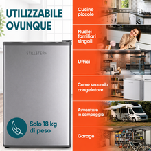 Carica l'immagine nel visualizzatore di Gallery, Stillstern Congelatore Mini 42L Silenzioso, 4 Stelle -18°C, Compatto con Serratura, Porta Reversibile, Ideale per Ufficio e Campeggio, Argento

