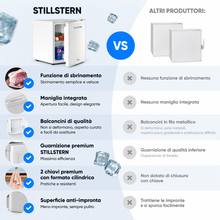 Carica l'immagine nel visualizzatore di Gallery, Stillstern Mini Frigorifero 45L con Congelatore, Sbrinamento Automatico, Silenzioso, Chiusura di Sicurezza, Ideale per Ufficio, Camera e Hotel, Bianco
